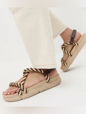 LOEFFLER RANDALL Ozzy Rope Sandals Brown Cream Braided Chunky Sport size 39